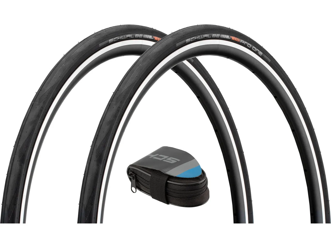 Schwalbe Pro One Evolution 28" Faltreifen 2er Set mit Rennrad Satteltasche, Schwarz, 28-622 (700 x 28C) Schwalbe Pro One Evolution 28" Faltreifen 2er Set mit Rennrad Satteltasche, Schwarz, 28-622 (700 x 28C)