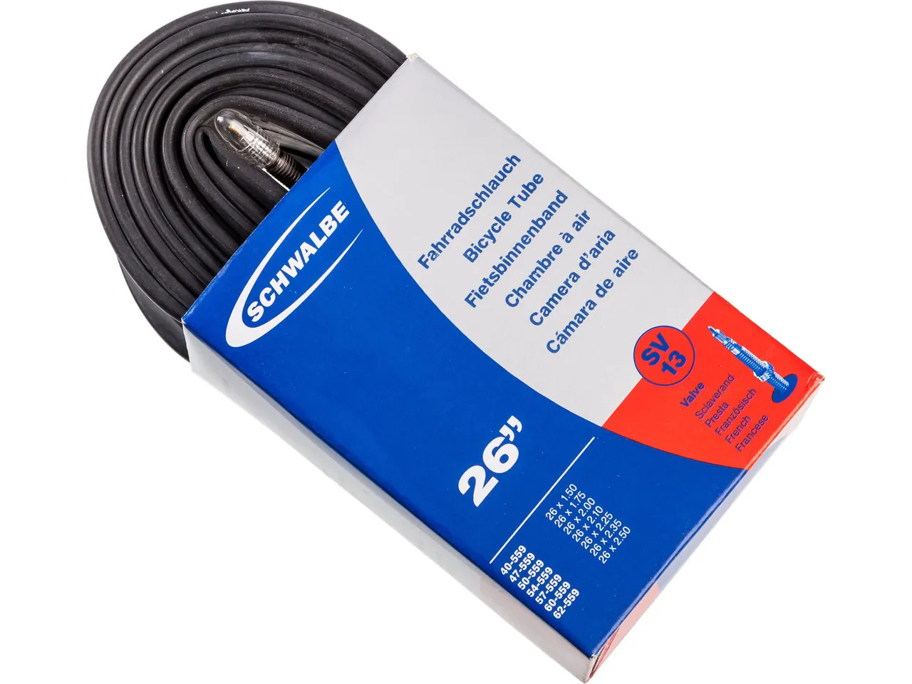 Schwalbe Schlauch 13 für 26" - 25 Stück, Schwarz, 26 x 1.5-2.5 SV 40mm Schwalbe Schlauch 13 für 26" - 25 Stück, Schwarz, 26 x 1.5-2.5 SV 40mm