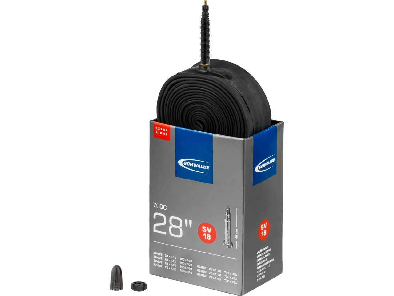 Schwalbe Schlauch 18 Extralight für 28", Schwarz, 28/44-622 SV 40mm Schwalbe Schlauch 18 Extralight für 28", Schwarz, 28/44-622 SV 40mm