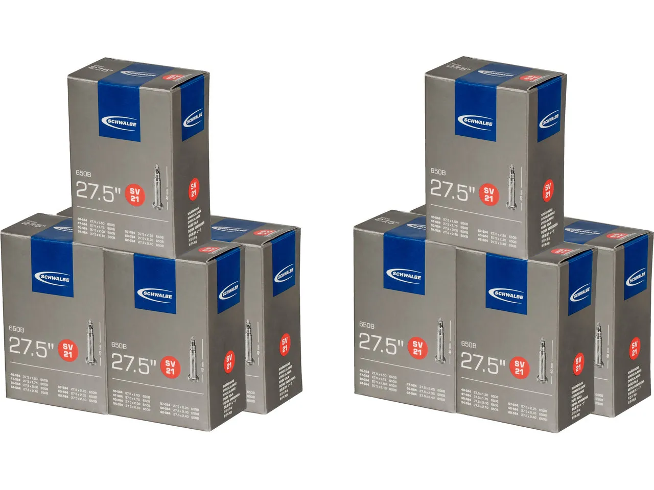 Schwalbe Schlauch 21 für 27,5" - 10 Stück, Schwarz, 27.5 x 1.5-2.4 SV 40mm Schwalbe Schlauch 21 für 27,5" - 10 Stück, Schwarz, 27.5 x 1.5-2.4 SV 40mm