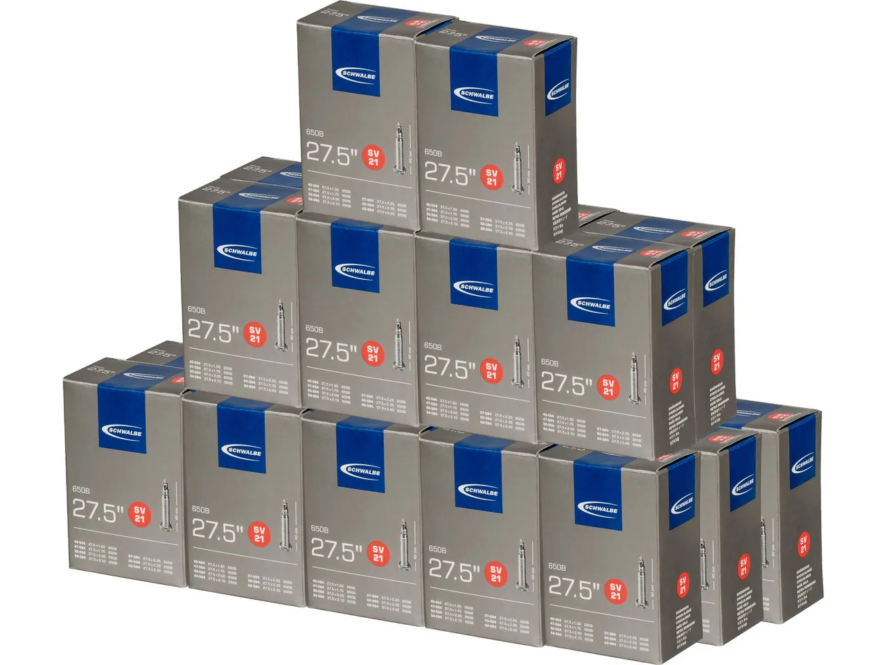Schwalbe Schlauch 21 für 27,5" - 25 Stück, Schwarz, 27.5 x 1.5-2.4 SV 40mm Schwalbe Schlauch 21 für 27,5" - 25 Stück, Schwarz, 27.5 x 1.5-2.4 SV 40mm