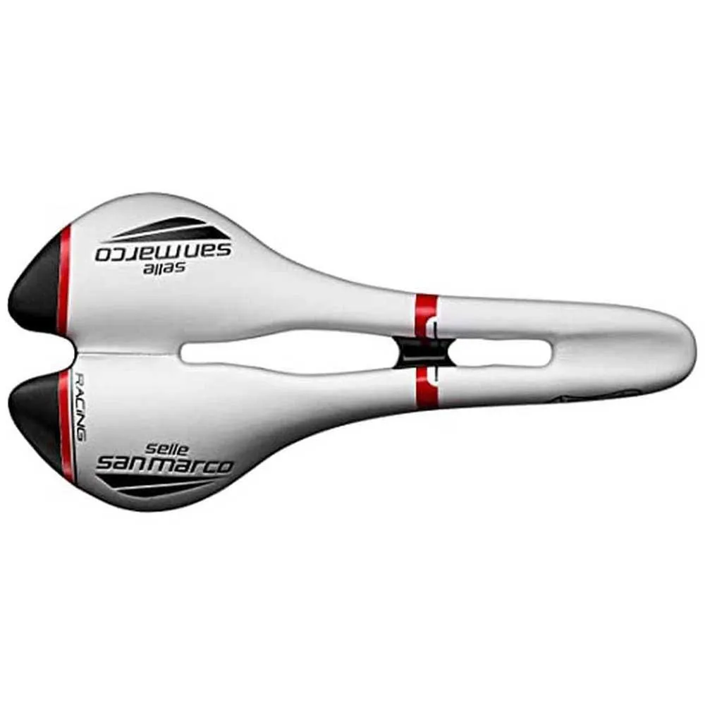 Selle San Marco Aspide Open Fit Racing Sattel, White / black / red, 132mm