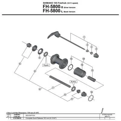 Shimano 105 5800 Hinterer Schnellspanner, Black, 10 x 130mm Shimano 105 5800 Hinterer Schnellspanner, Black, 10 x 130mm