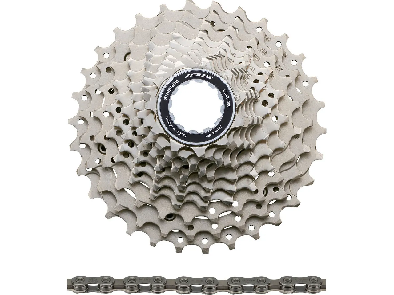 Shimano 105 Kassette CS-R7000 + Kette CN-HG601 11-fach Verschleißset, Grau, 11-30 Shimano 105 Kassette CS-R7000 + Kette CN-HG601 11-fach Verschleißset, Grau, 11-30