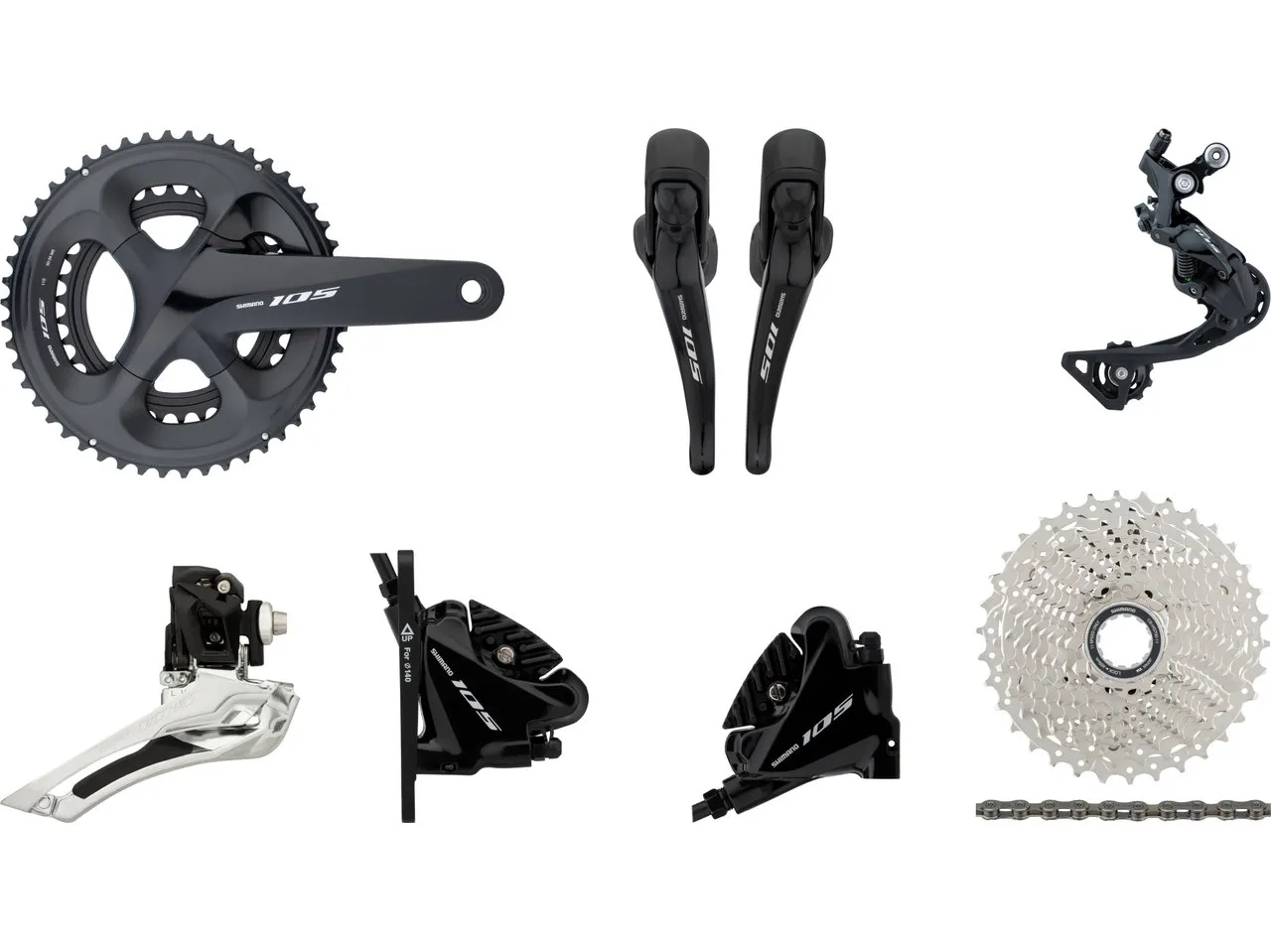 Shimano 105 R7000 Gruppe 2x11 34-50 mit Scheibenbremse, Schwarz, 172.5mm 34-50/11-32