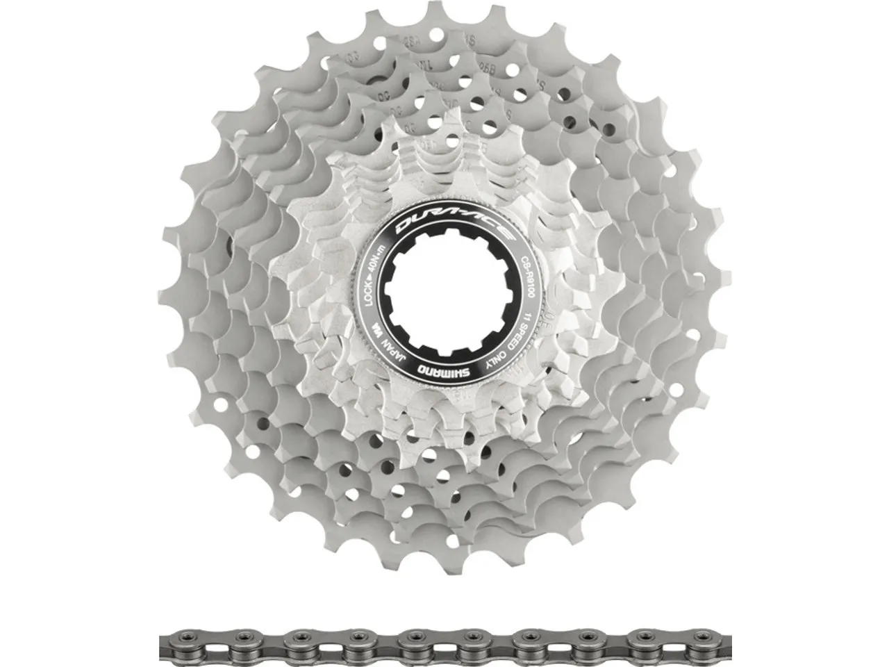 Shimano Dura-Ace Kassette CS-R9100 + Kette CN-HG901 11-fach Verschleißset, Grau, 11-28 Shimano Dura-Ace Kassette CS-R9100 + Kette CN-HG901 11-fach Verschleißset, Grau, 11-28
