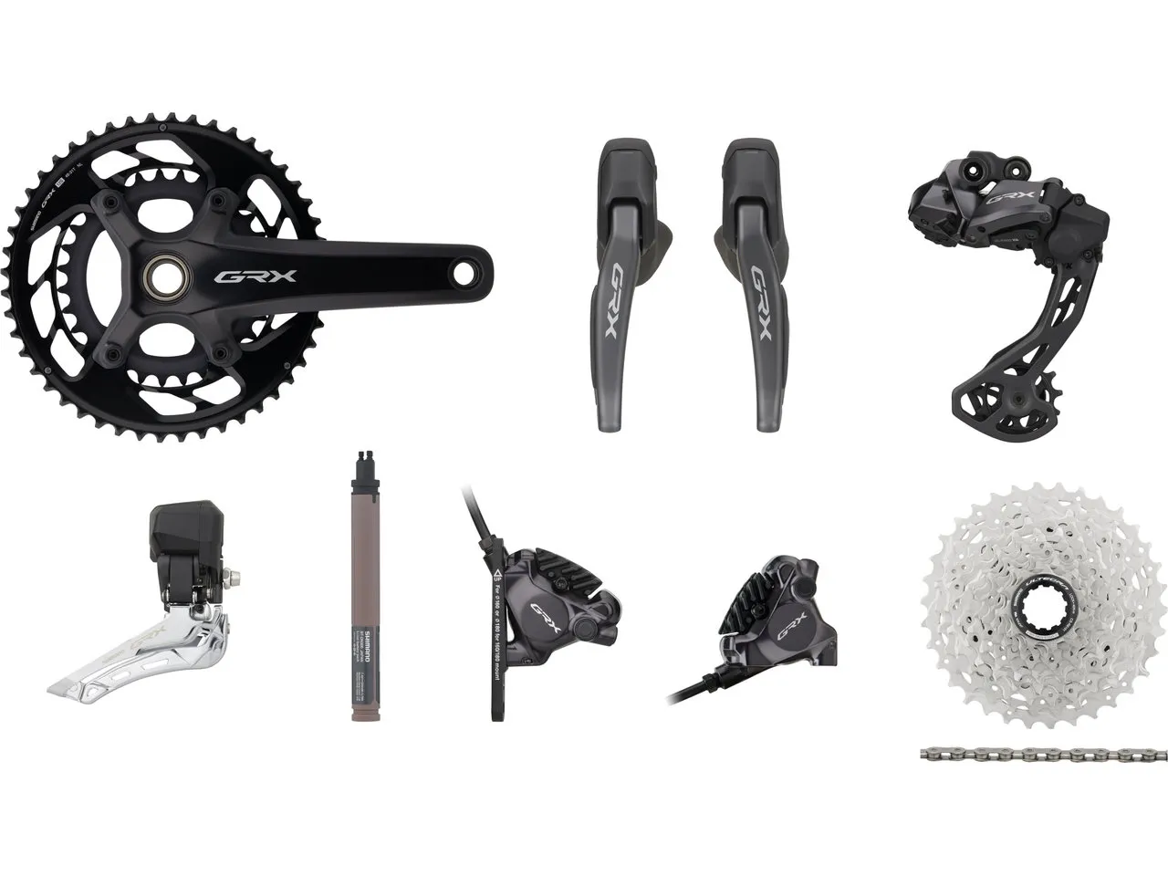Shimano GRX Di2 RX825 Gruppe 2x12 31-48, Schwarz, 172.5mm 31-48/11-34