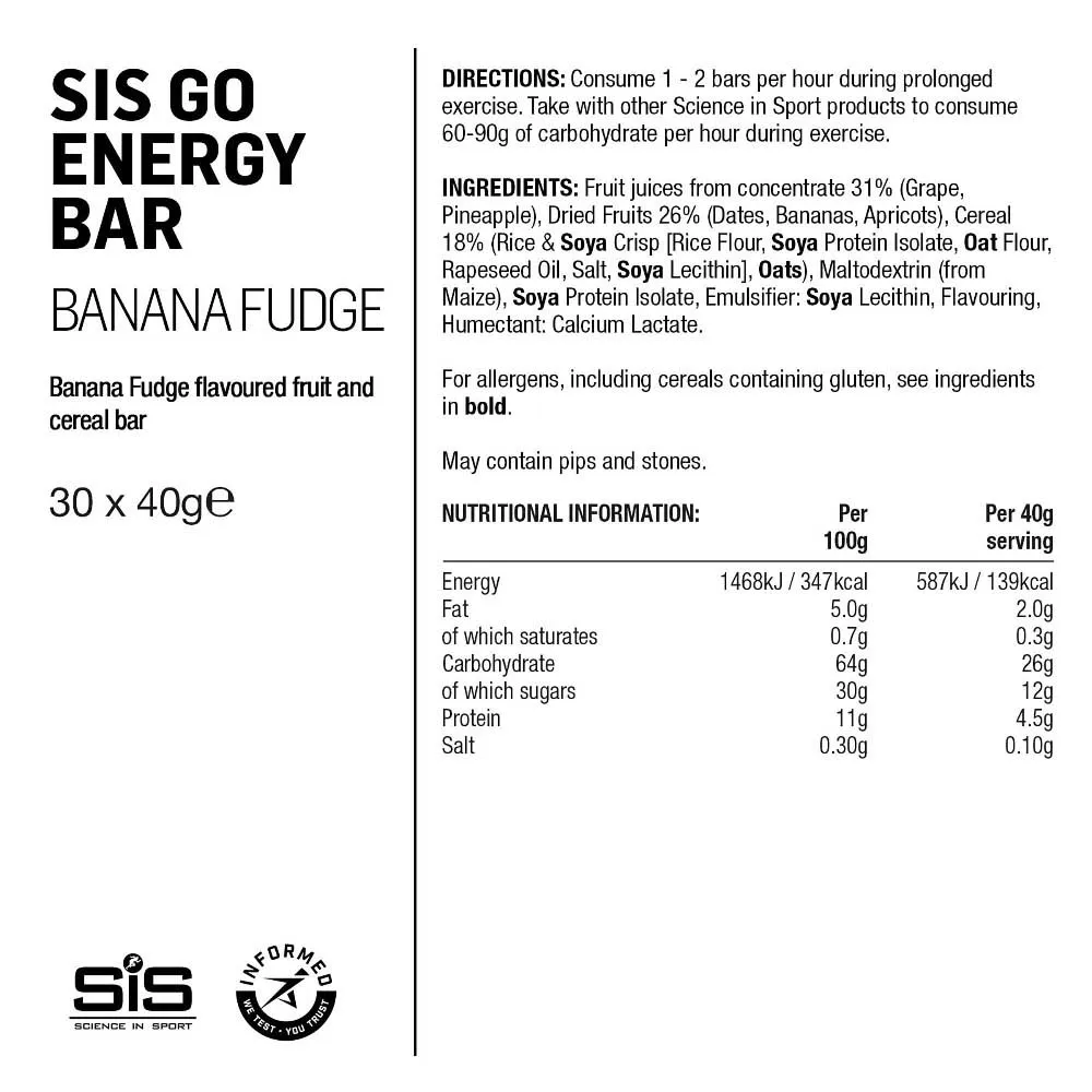 SiS Go Energie-riegel-box Bananenfondant 40g 30 Einheiten, Multicolor, One Size