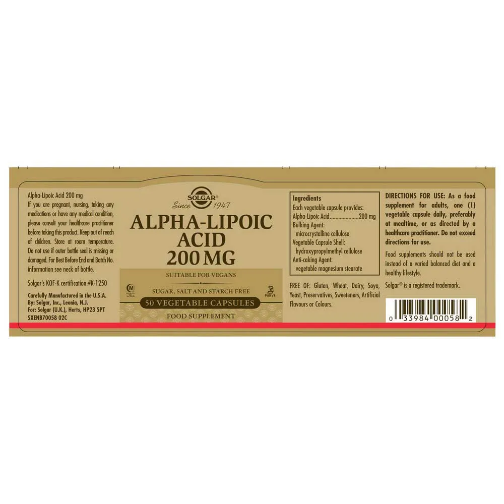Solgar Alpha-liponsäure 200 Mg 50 Einheiten, Golden, One Size Solgar Alpha-liponsäure 200 Mg 50 Einheiten, Golden, One Size