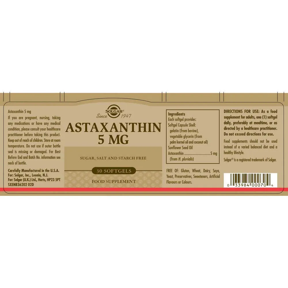Solgar Astaxanthin-komplex 5 Mg 30 Einheiten, Black, One Size