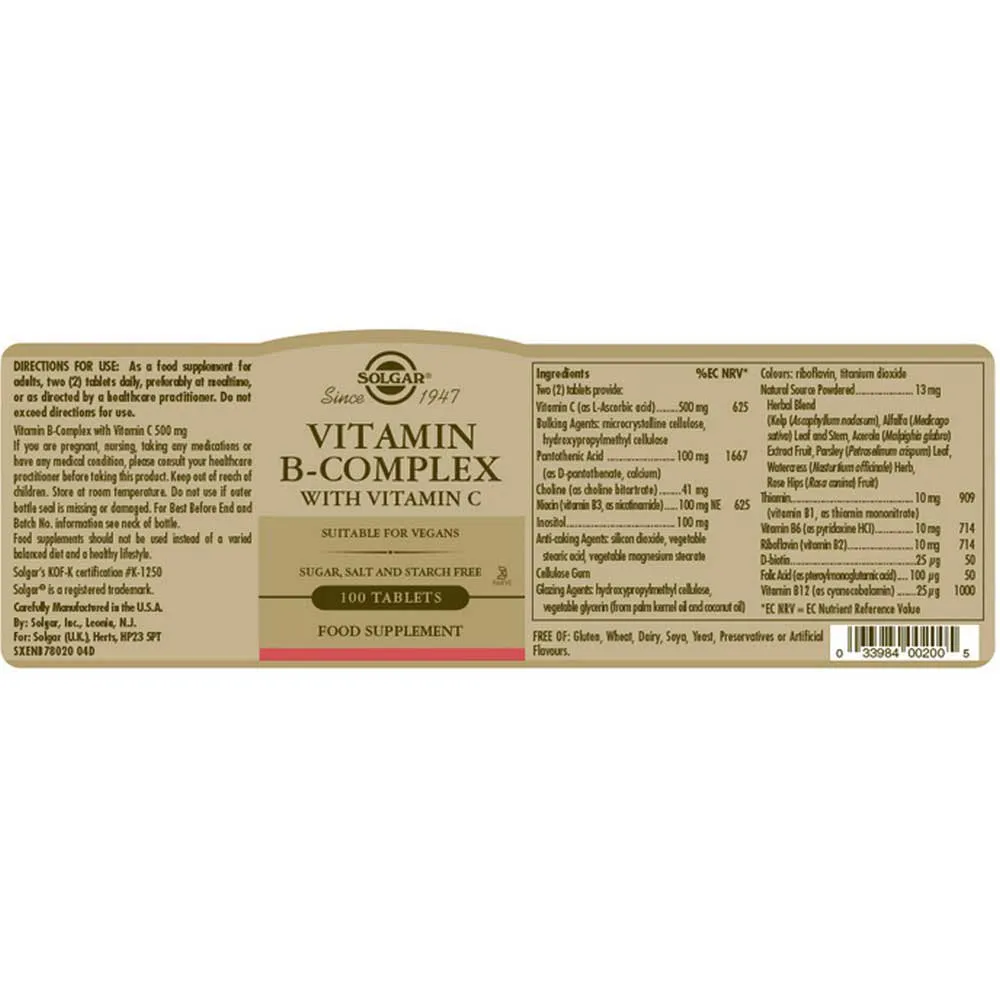 Solgar B-complex With Vitamin C Stress Formula Tabletten 100 Einheiten, Brown, One Size Solgar B-complex With Vitamin C Stress Formula Tabletten 100 Einheiten, Brown, One Size