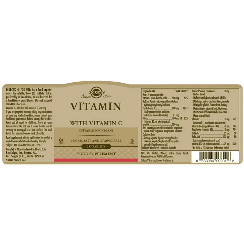 Solgar B-complex With Vitamin C Stress Formula Tabletten 250 Einheiten, Brown, One Size Solgar B-complex With Vitamin C Stress Formula Tabletten 250 Einheiten, Brown, One Size