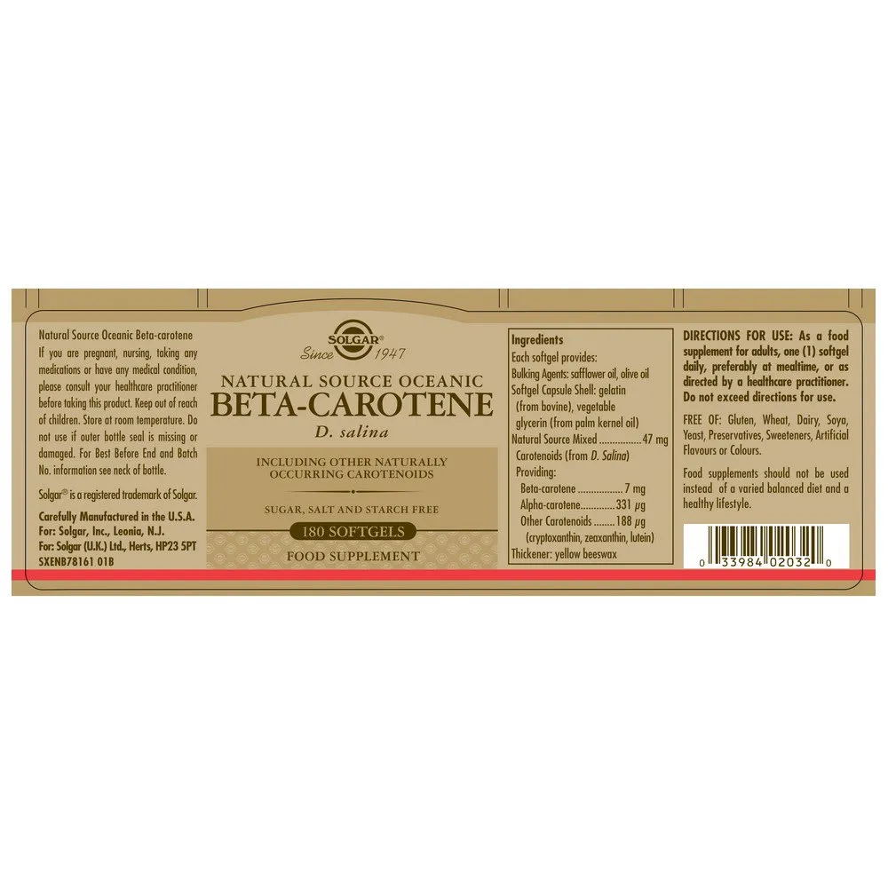 Solgar Beta-carotin 100% Natürlich 7mg 180 Einheiten, Brown, One Size Solgar Beta-carotin 100% Natürlich 7mg 180 Einheiten, Brown, One Size