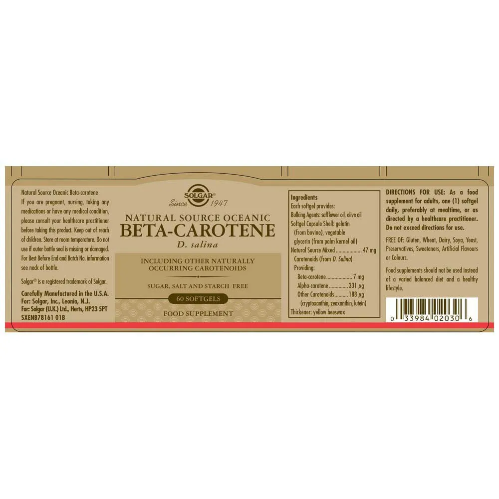 Solgar Beta-carotin 100% Natürlich 7mg 60 Einheiten, Brown, One Size