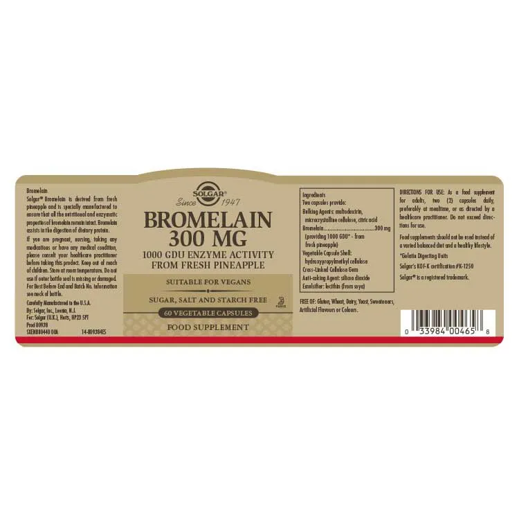 Solgar Bromelain 300 Mg 60 Einheiten, Brown, One Size Solgar Bromelain 300 Mg 60 Einheiten, Brown, One Size