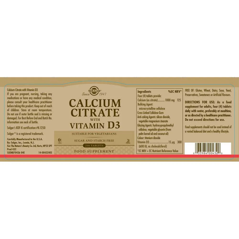Solgar Calciumcitrat 240 Einheiten, One size Solgar Calciumcitrat 240 Einheiten, One size
