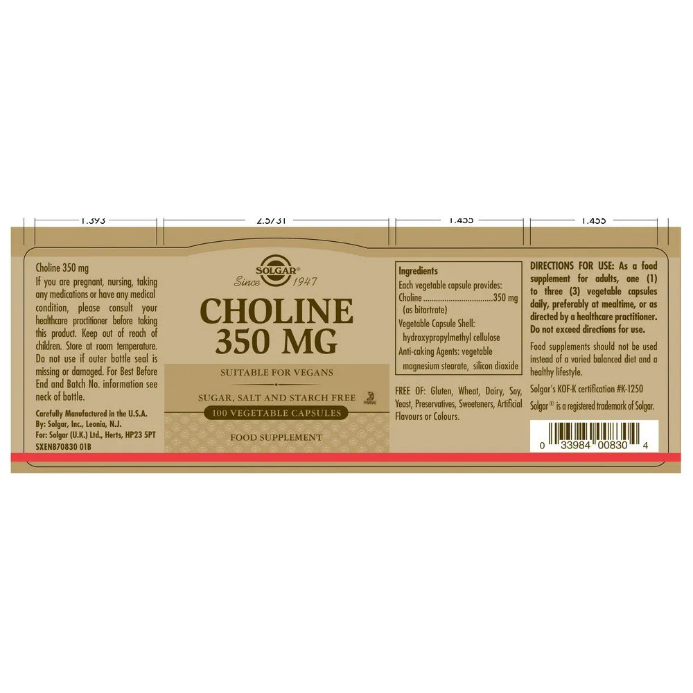 Solgar Cholin 350 Mg 100 Einheiten, Brown, One Size