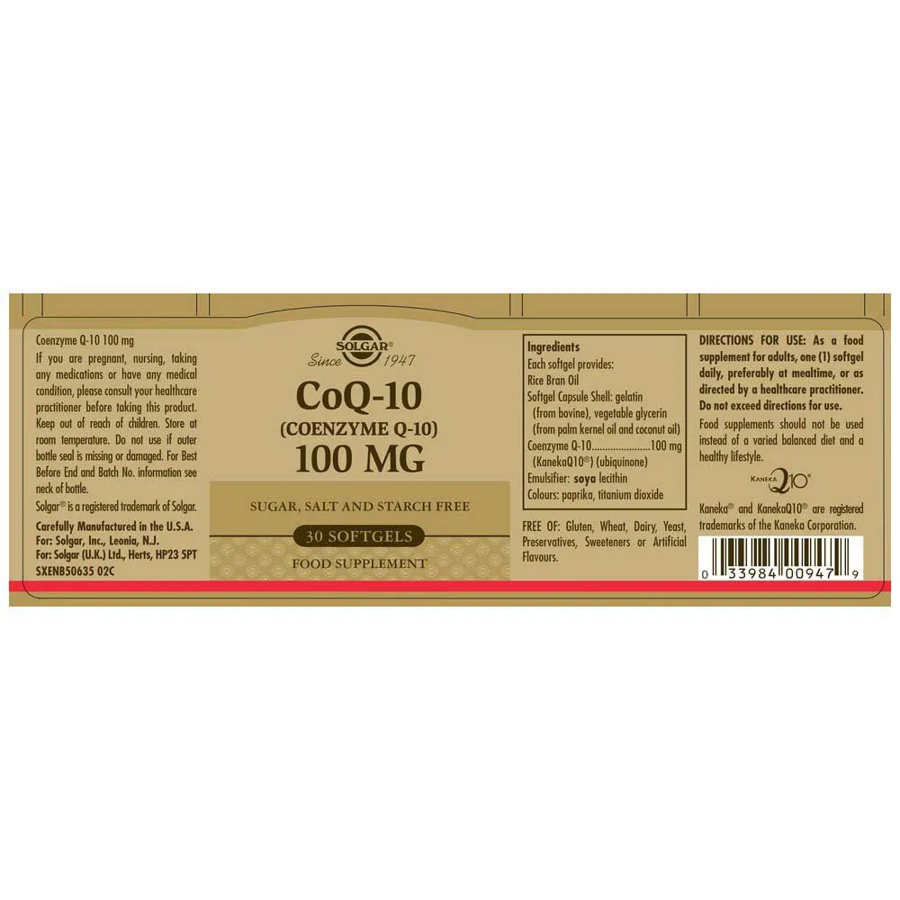 Solgar Coenzym Q-10 100 Mg 30 Einheiten, Brown, One Size