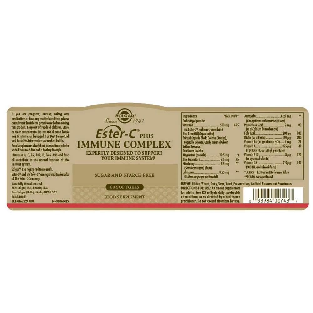 Solgar Ester-c Immune Complex Kapseln 60 Einheiten, Brown, One Size