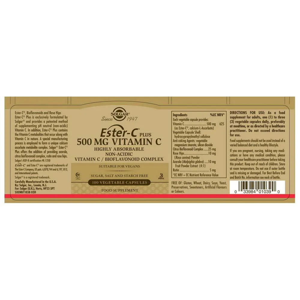 Solgar Ester-c Plus 500 Mg 100 Einheiten, Golden, One Size Solgar Ester-c Plus 500 Mg 100 Einheiten, Golden, One Size