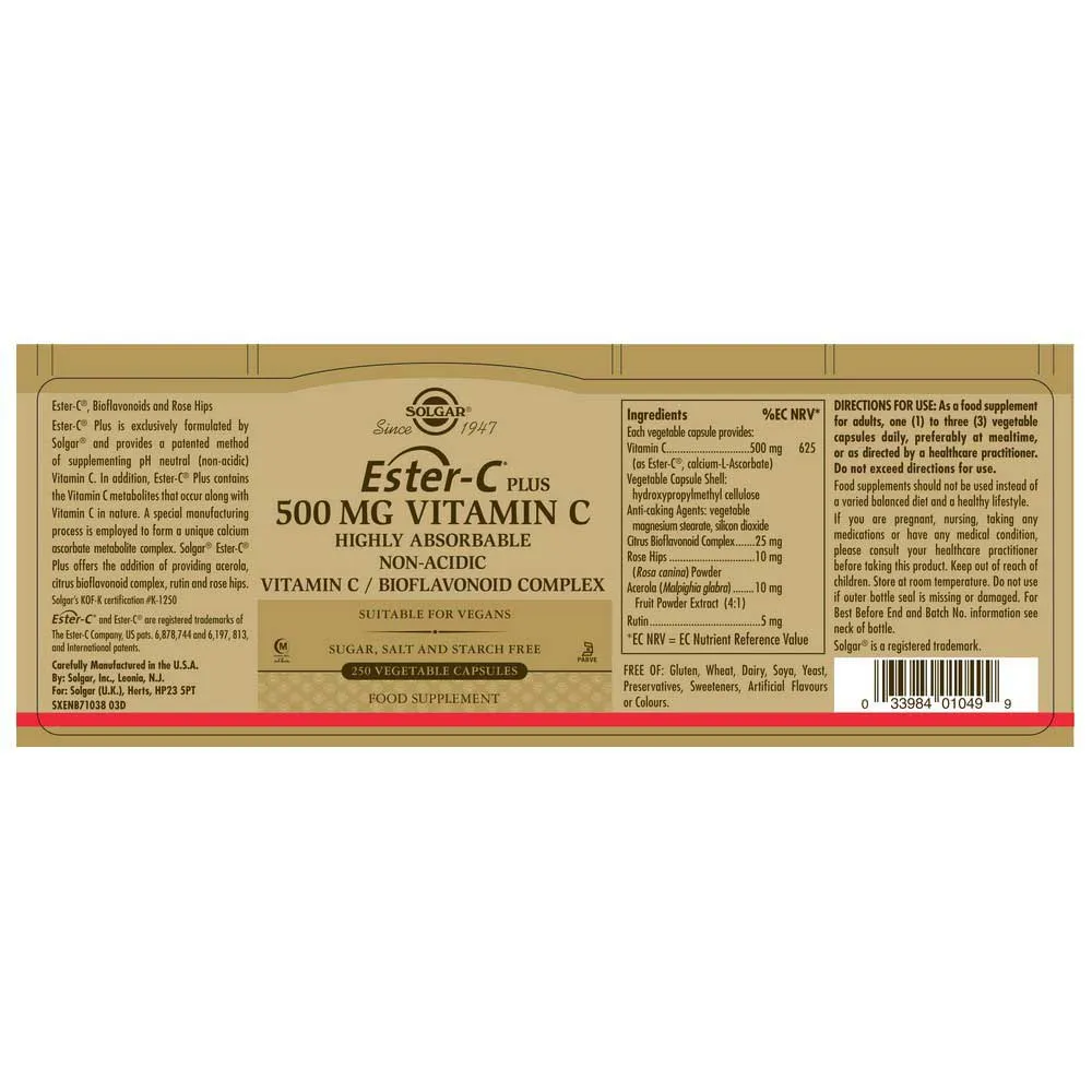 Solgar Ester-c Plus 500 Mg 250 Einheiten, Golden, One Size Solgar Ester-c Plus 500 Mg 250 Einheiten, Golden, One Size