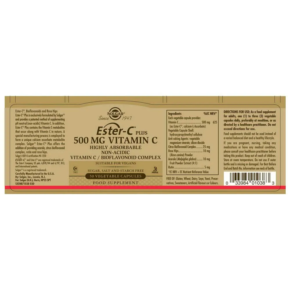 Solgar Ester-c Plus 500 Mg 50 Einheiten, Golden, One Size Solgar Ester-c Plus 500 Mg 50 Einheiten, Golden, One Size