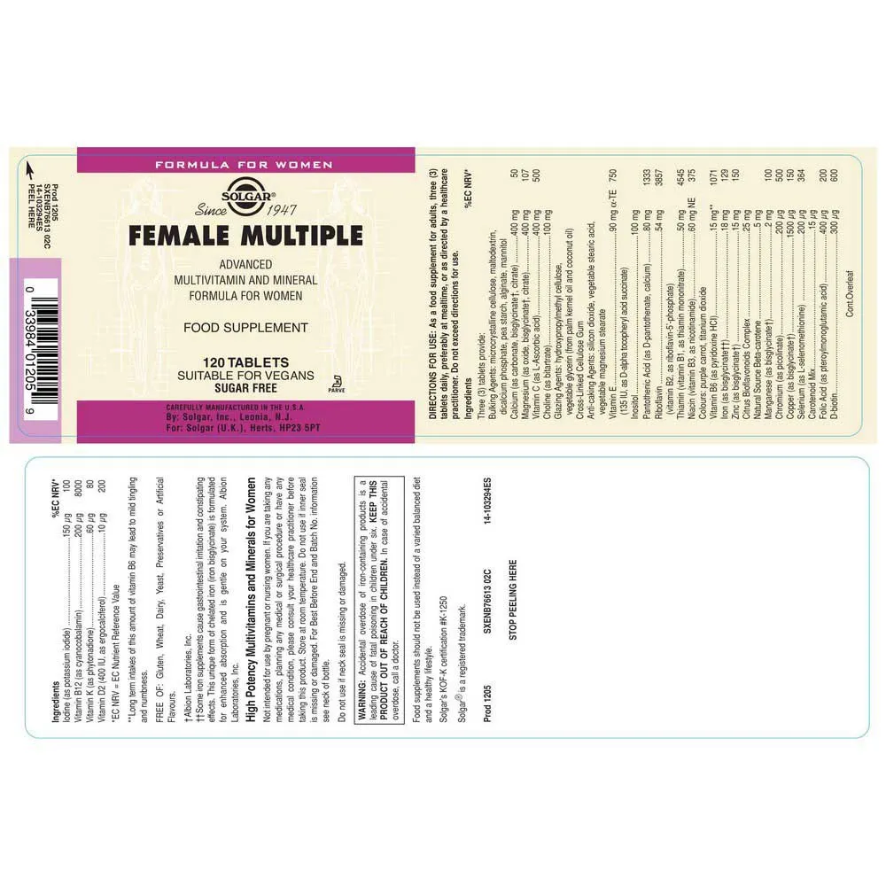 Solgar Female Multiple Tabletten 120 Einheiten, Brown, One Size Solgar Female Multiple Tabletten 120 Einheiten, Brown, One Size