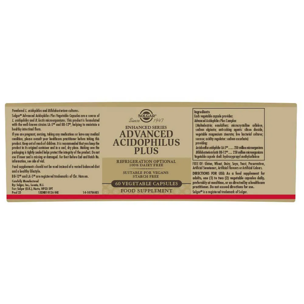 Solgar Fortgeschrittener Acidophilus Plus 120 Einheiten, Brown, One Size Solgar Fortgeschrittener Acidophilus Plus 120 Einheiten, Brown, One Size