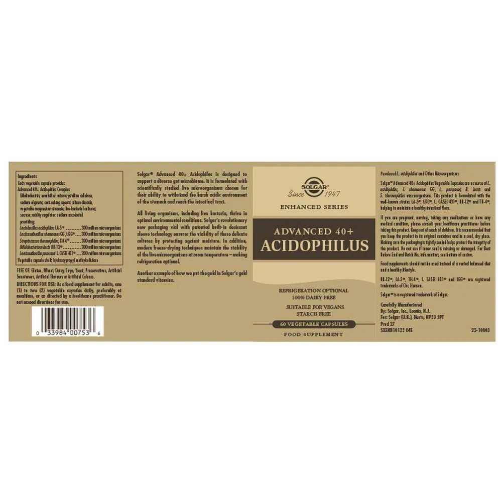 Solgar Fortgeschrittenes 40+ Acidophilus 60 Einheiten, One size Solgar Fortgeschrittenes 40+ Acidophilus 60 Einheiten, One size
