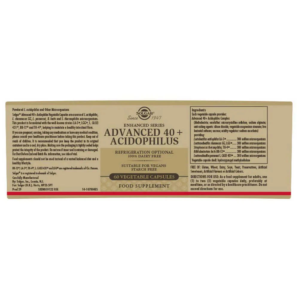 Solgar Fortgeschrittenes 40+ Acidophilus 60 Einheiten, One size Solgar Fortgeschrittenes 40+ Acidophilus 60 Einheiten, One size