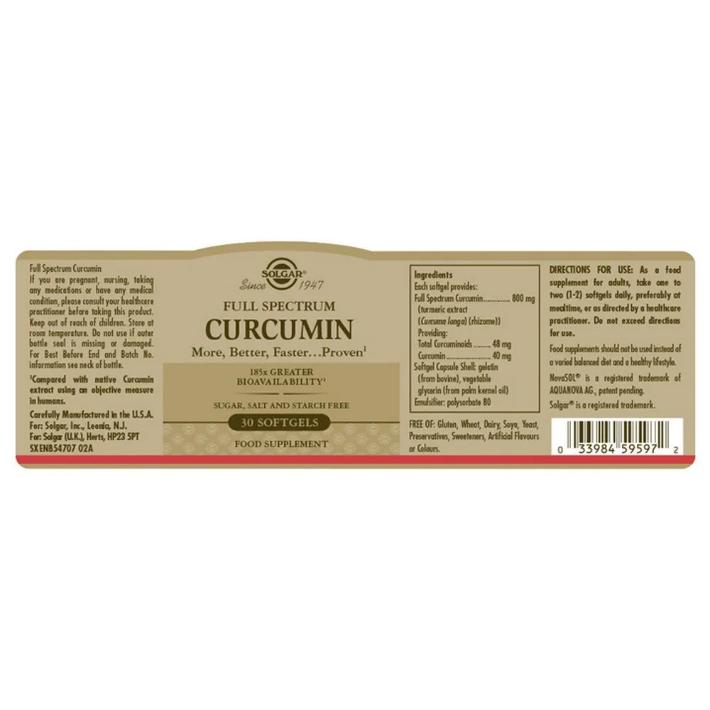 Solgar Full Spectrum Curcumin Kapseln 30 Einheiten, Brown, One Size Solgar Full Spectrum Curcumin Kapseln 30 Einheiten, Brown, One Size