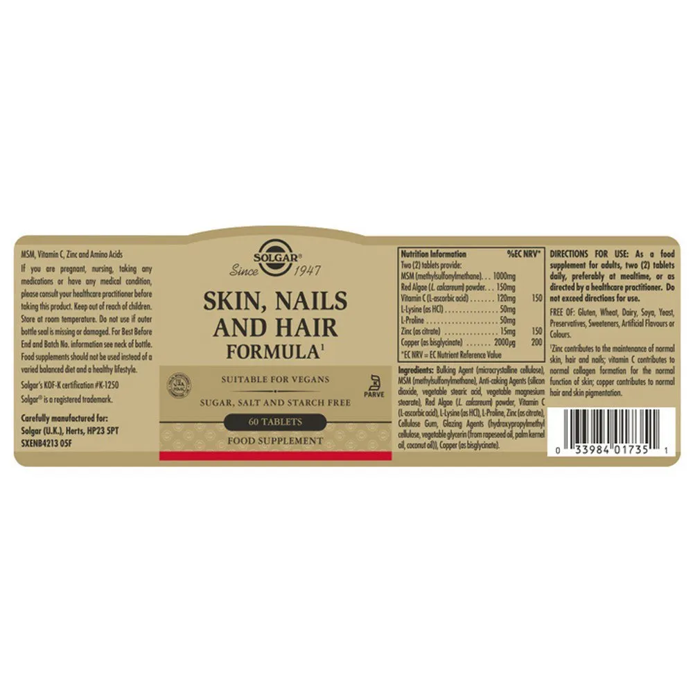 Solgar Hair.skin & Nails Tabletten 60 Einheiten, Brown, One Size Solgar Hair.skin & Nails Tabletten 60 Einheiten, Brown, One Size