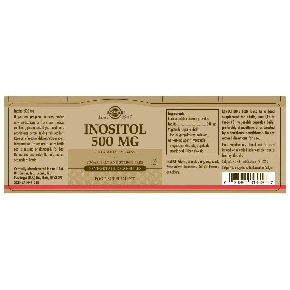 Solgar Inositol 500 Mg 50 Einheiten, Brown, One Size Solgar Inositol 500 Mg 50 Einheiten, Brown, One Size