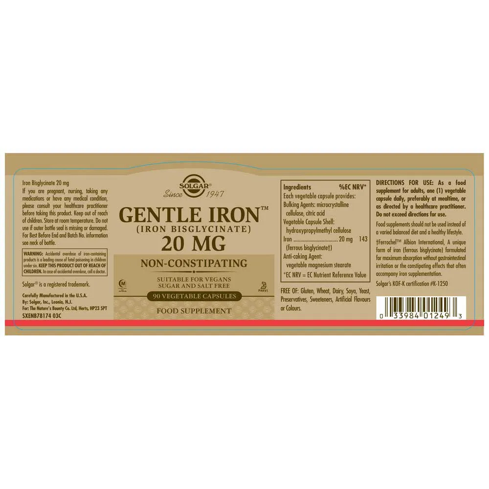 Solgar Iron Gentle 20mg Tabletten 90 Einheiten, Brown, One Size Solgar Iron Gentle 20mg Tabletten 90 Einheiten, Brown, One Size