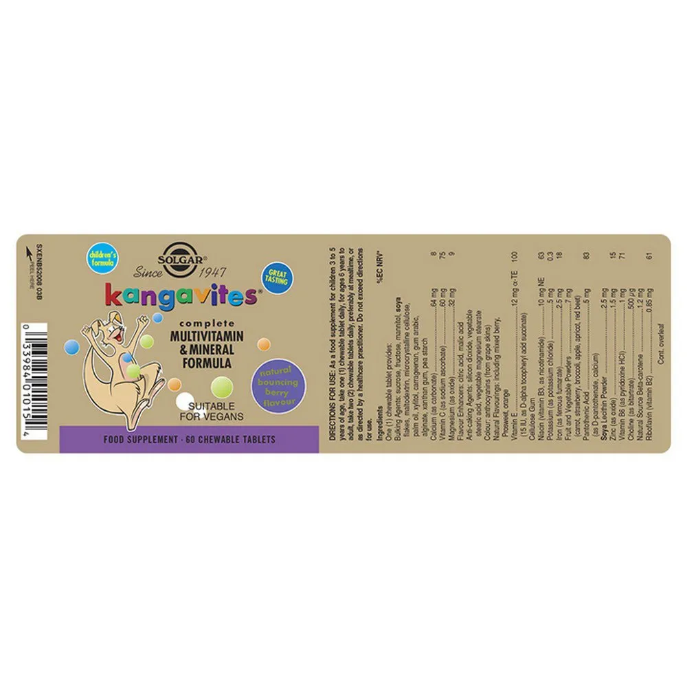 Solgar Kangavites Multi- Tabletten Tropischer Punsch 60 Einheiten, Brown, One Size