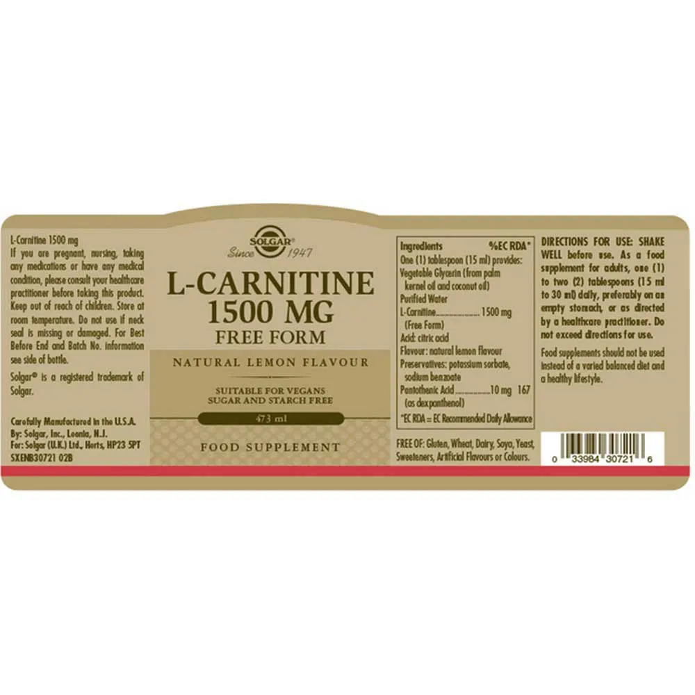 Solgar L-carnitin Flüssigkeit 1500 Mg 473ml, Brown, One Size Solgar L-carnitin Flüssigkeit 1500 Mg 473ml, Brown, One Size