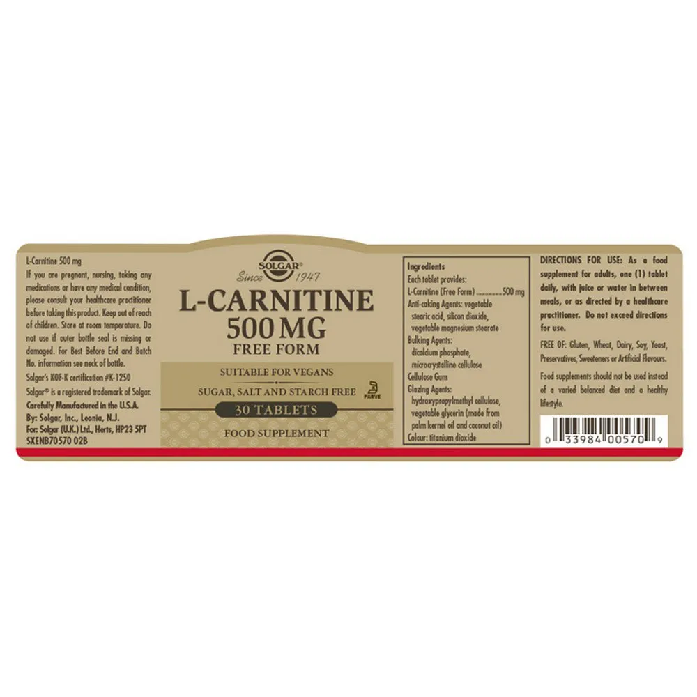 Solgar L-carnitine 500mg Tabletten 30 Einheiten, Green, One Size Solgar L-carnitine 500mg Tabletten 30 Einheiten, Green, One Size