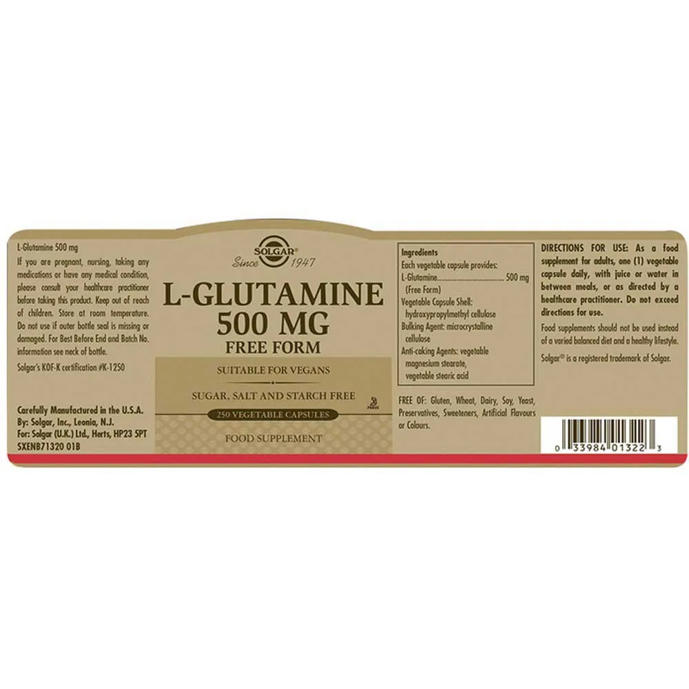 Solgar L-glutamin 500 Mg 250 Einheiten, Brown, One Size Solgar L-glutamin 500 Mg 250 Einheiten, Brown, One Size