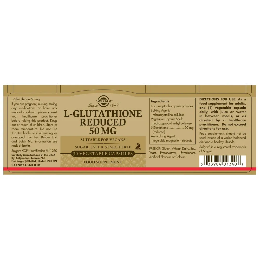 Solgar L-glutathion 50 Mg 30 Einheiten, Brown, One Size