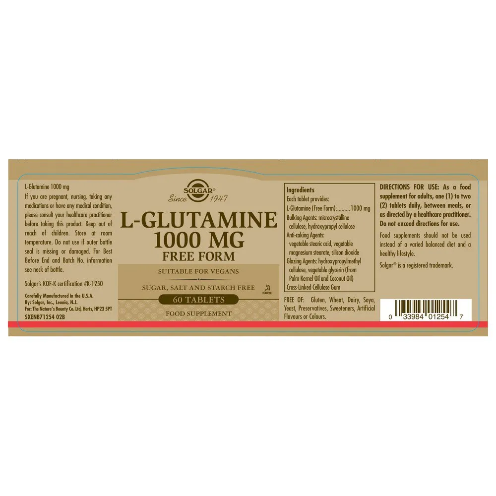 Solgar L-glutine 1000mg Tabletten Schinken 60 Einheiten, Brown, One Size Solgar L-glutine 1000mg Tabletten Schinken 60 Einheiten, Brown, One Size