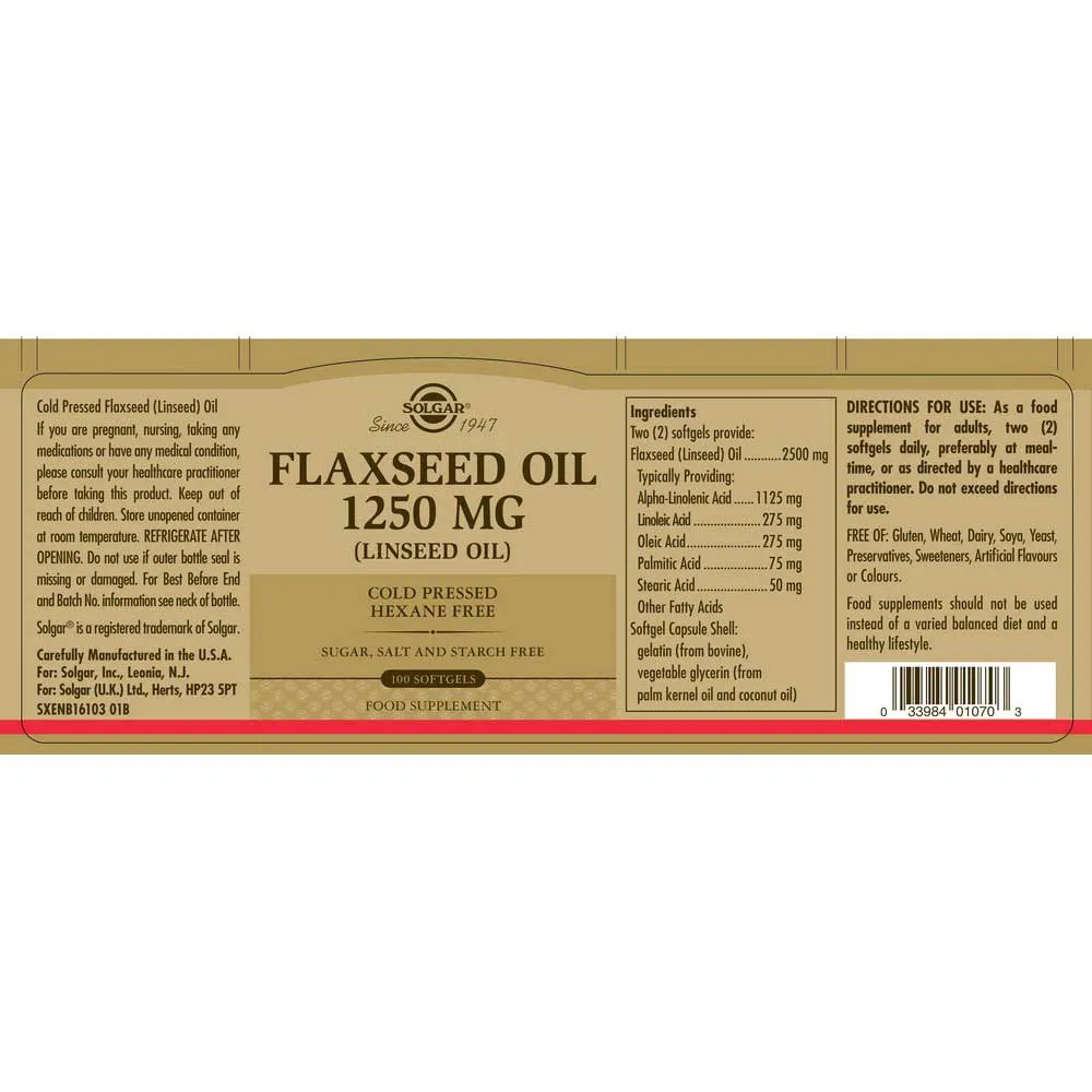 Solgar Leinsamenöl 1250 Mg 100 Einheiten, Brown, One Size Solgar Leinsamenöl 1250 Mg 100 Einheiten, Brown, One Size