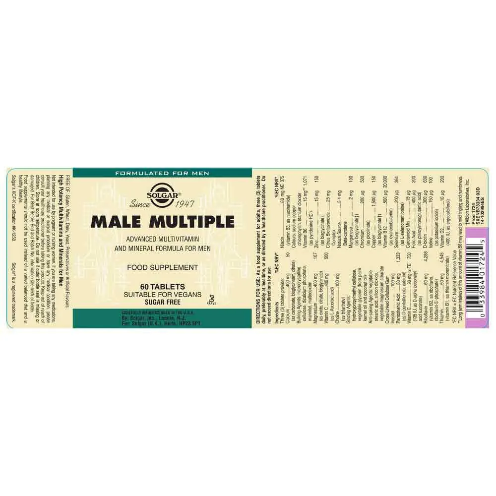 Solgar Male Multiple Tabletten 60 Einheiten, Brown, One Size Solgar Male Multiple Tabletten 60 Einheiten, Brown, One Size