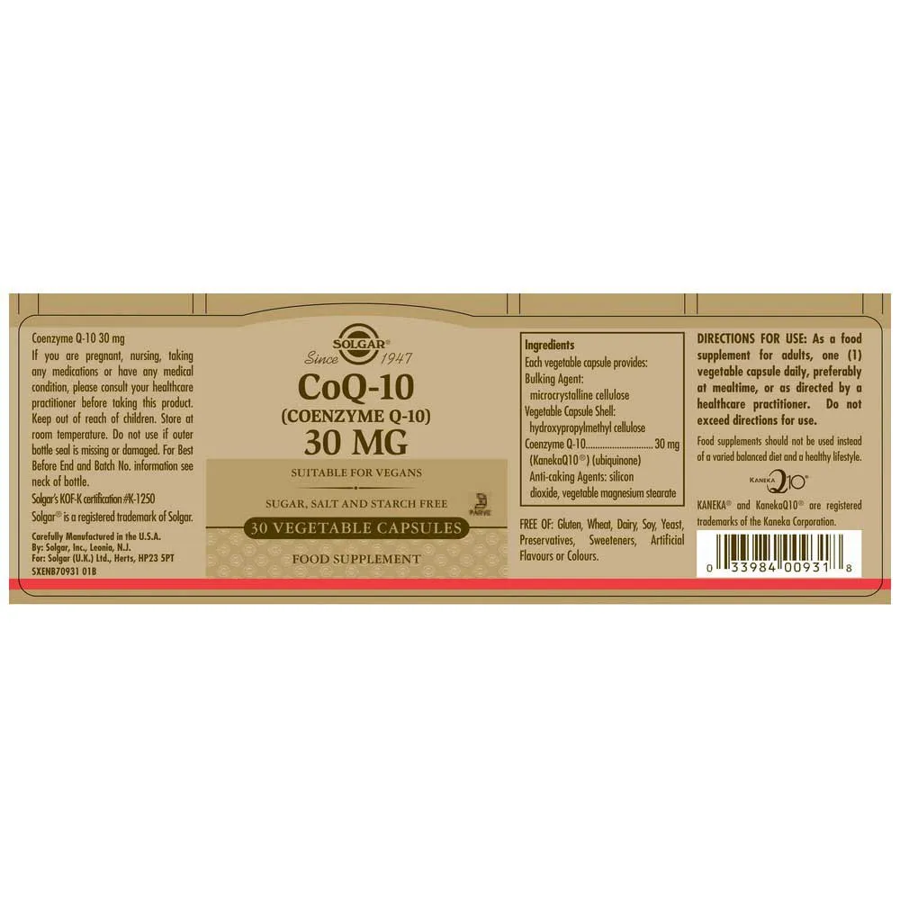 Solgar Maxi Coenzym Q-10 30 Mg 30 Einheiten, Brown, One Size
