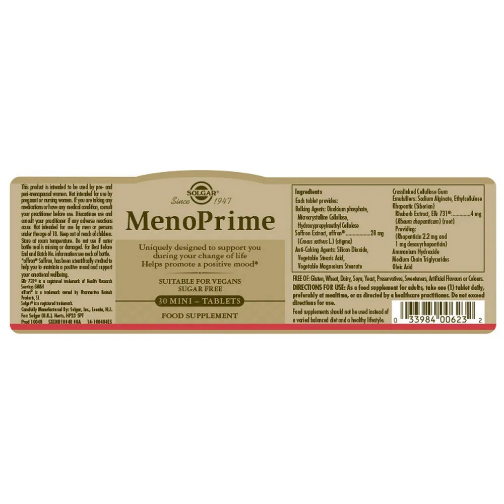 Solgar Meno Prime Tabletten 30 Einheiten, Black, One Size