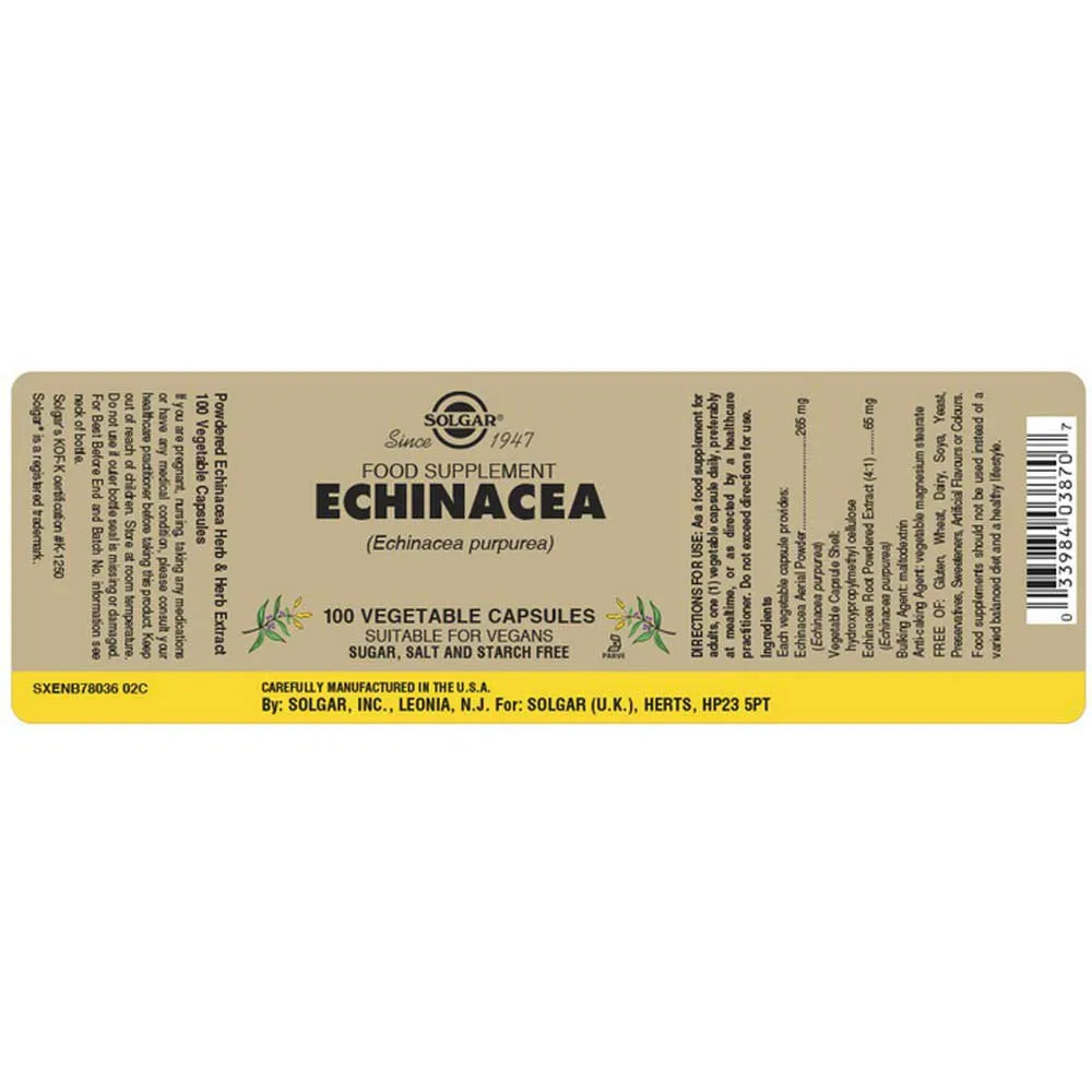 Solgar Nahrungsergänzungsmittel Echinacea 100 Einheiten, Black, One Size Solgar Nahrungsergänzungsmittel Echinacea 100 Einheiten, Black, One Size