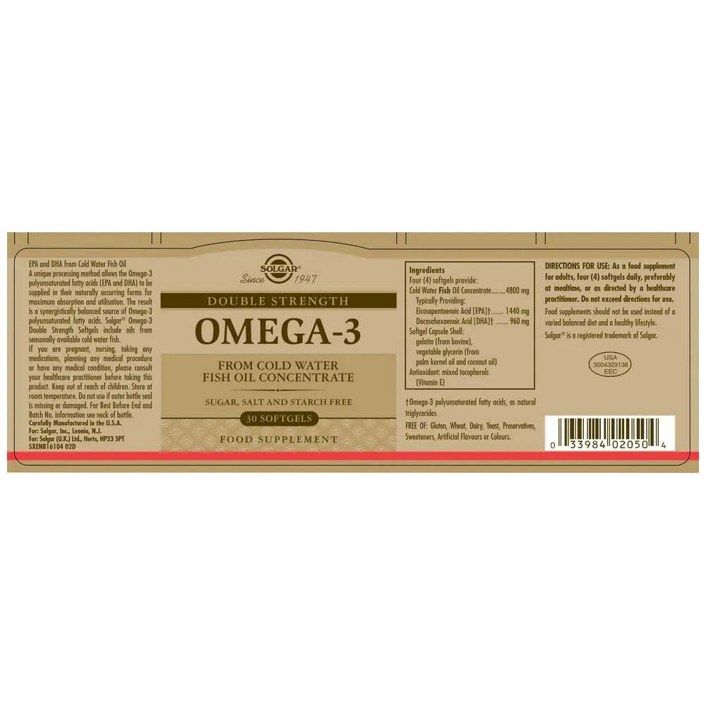 Solgar Omega-3 Doppelte Stärke 30 Einheiten, Brown, One Size Solgar Omega-3 Doppelte Stärke 30 Einheiten, Brown, One Size