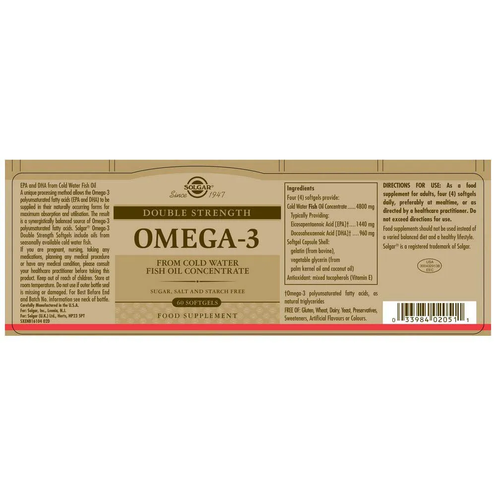Solgar Omega-3 Doppelte Stärke 60 Einheiten, Brown, One Size Solgar Omega-3 Doppelte Stärke 60 Einheiten, Brown, One Size