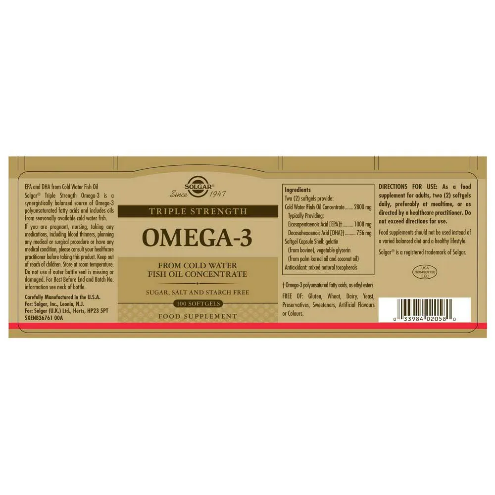 Solgar Omega-3 Dreifachstärke 100 Einheiten, Golden, One Size