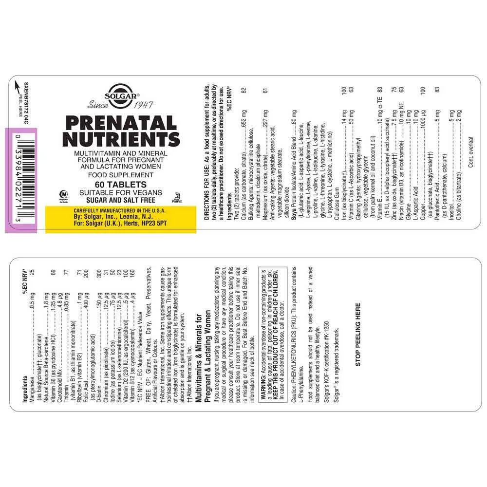 Solgar Prenatal Nutrients Tabletten 60 Einheiten, Brown, One Size Solgar Prenatal Nutrients Tabletten 60 Einheiten, Brown, One Size