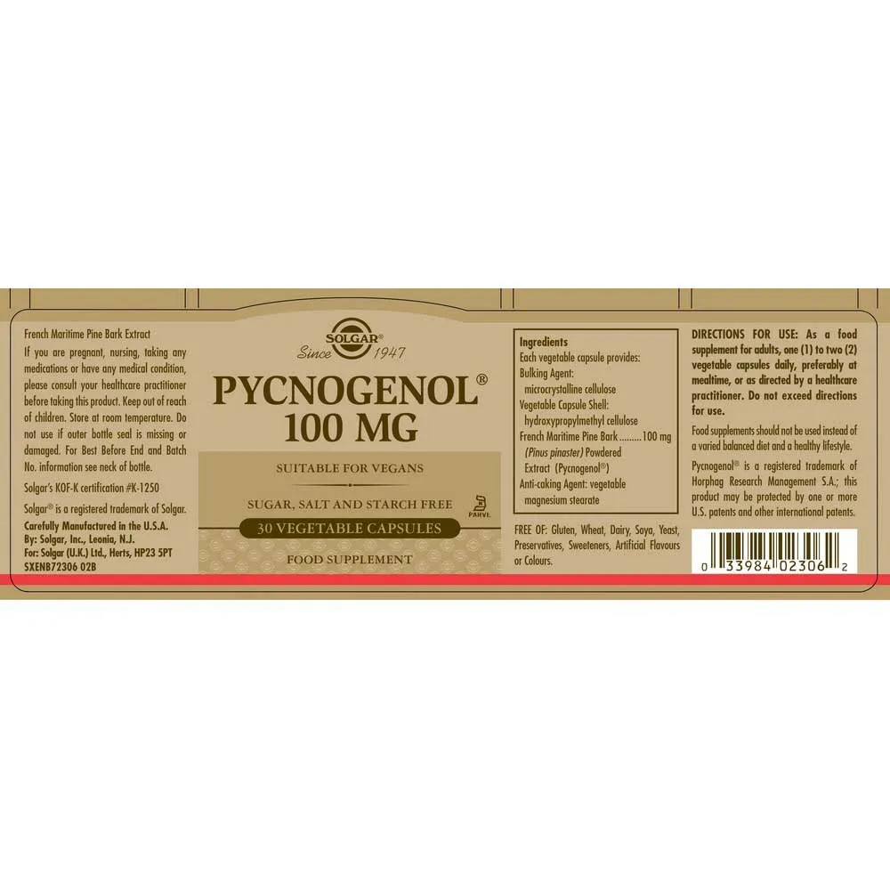 Solgar Pycnogenol 100 Mg 30 Einheiten, Brown, One Size